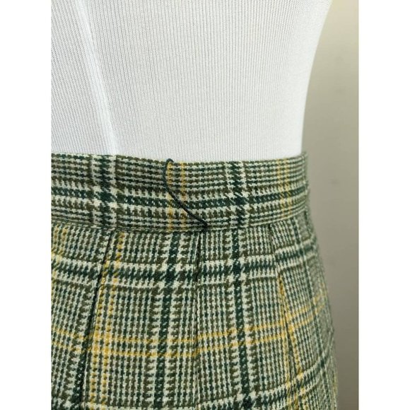 Vtg 60s Green Yellow Scottish Plaid Wool Blazer Skirt Suit Set Velvet Collar - Picture 7 of 9